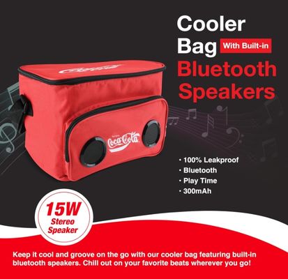 Cooler Bag with Built-in Bluetooth Stereo Speakers, Multi-Zipped Pockets, 24 Can Capacity, Adjustable Shoulder Strap, 12 Hours of Insulated Cooling and Freshness, for Camping, Fishing, Beach