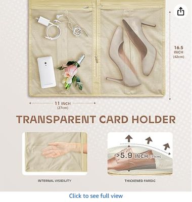 Sac à vêtements de voyage 43" avec poche zippée pour accessoires, sac à costume robuste pour costumes, smokings, robes, manteaux, beige, 1 paquet