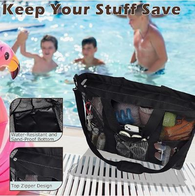Sac de plage en filet métallique, grand sac fourre-tout de plage, avec poches zippées, adapté aux sacs de piscine familiaux, essentiel pour les jouets et les vacances
