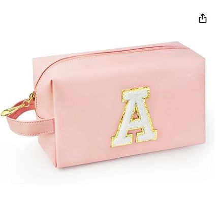 Trousse de Maquillage Initiale Personnalisée avec Poignée, Trousse de Maquillage Preppy avec Poche Intérieure Zippée, Fille de 8 9 10 11 12 13 14 Ans, Cadeaux de Fin d'Études pour Adolescentes Femmes Enseignantes