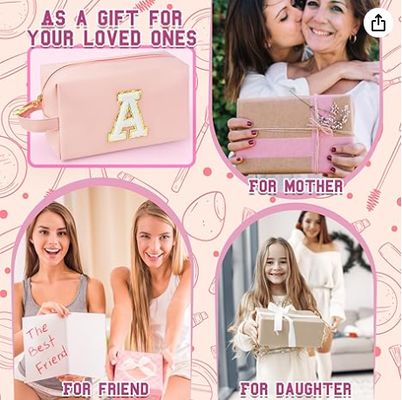 Trousse de Maquillage Initiale Personnalisée avec Poignée, Trousse de Maquillage Preppy avec Poche Intérieure Zippée, Fille de 8 9 10 11 12 13 14 Ans, Cadeaux de Fin d'Études pour Adolescentes Femmes Enseignantes