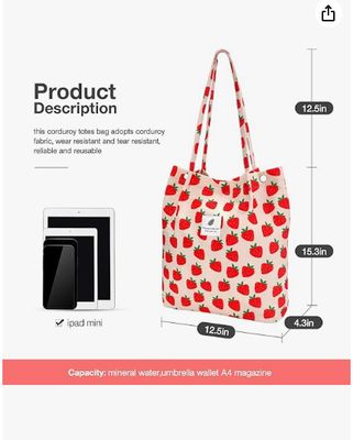 Tote femmes filles, grande capacité corduroy épaule à l'épicerie réutilisable sac avec intérieur