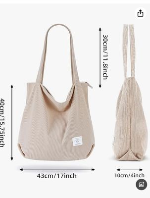 KALIDI Sac fourre-tout en velours côtelé pour femmes, sac à main fourre-tout décontracté avec fermeture éclair, sac à bandoulière grande capacité avec poches
