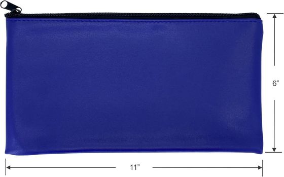 Sac à fermeture éclair pour dépôt de sécurité Blue Bank, extérieur en similicuir enduit de vinyle résistant à l'eau avec doublure intérieure douce. Pour le stockage d'espèces, de chèques, de pièces de monnaie et d'argent, et plus encore. 11x6 pouces
