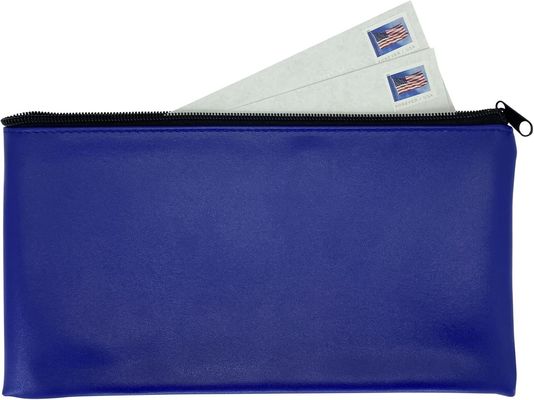 Sac à fermeture éclair pour dépôt de sécurité Blue Bank, extérieur en similicuir enduit de vinyle résistant à l'eau avec doublure intérieure douce. Pour le stockage d'espèces, de chèques, de pièces de monnaie et d'argent, et plus encore. 11x6 pouces