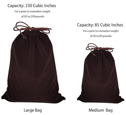 Large Brown Velvet Cremains Urn Bag for Human Ashes - for Use Inside The Urn - Size 10" X 12" (230 Cubic Inches Capacity) - Includes a Resealable PE Material Ashes Storage Bag