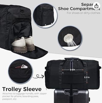 Sac de voyage Fmeida 65L avec compartiment à chaussures, sacs de voyage pliables pour hommes et femmes, grand sac de voyage pliable résistant à l'eau et aux déchirures