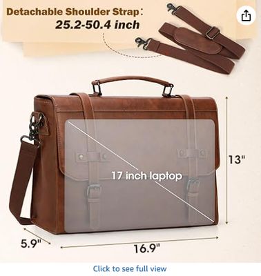 RAINSMORE Sac Messager Homme 17 Pouces Imperméable Vintage Cuir Sacoche Ordinateur Portable Grand Sac pour Ordinateur Portable Sac à Bandoulière pour Bureau Affaires Voyage École
