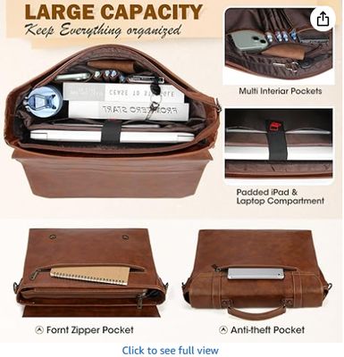 RAINSMORE Sac Messager Homme 17 Pouces Imperméable Vintage Cuir Sacoche Ordinateur Portable Grand Sac pour Ordinateur Portable Sac à Bandoulière pour Bureau Affaires Voyage École