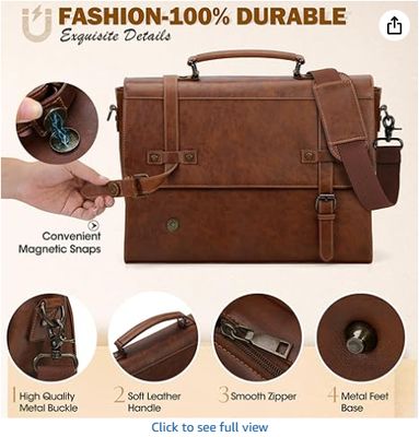 RAINSMORE Sac Messager Homme 17 Pouces Imperméable Vintage Cuir Sacoche Ordinateur Portable Grand Sac pour Ordinateur Portable Sac à Bandoulière pour Bureau Affaires Voyage École