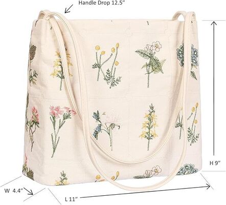 Sac à main en toile florale pour femmes, sac à main brodé, petit sac de travail quotidien avec poignée en PU, sac fourre-tout d'automne, cadeaux de Noël