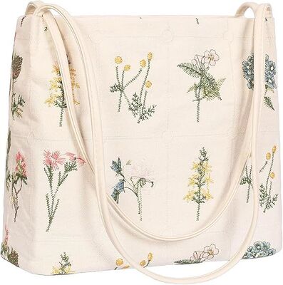 Sac à main en toile florale pour femmes, sac à main brodé, petit sac de travail quotidien avec poignée en PU, sac fourre-tout d'automne, cadeaux de Noël