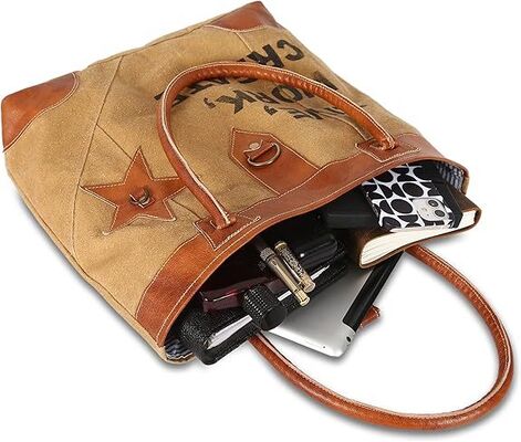 Sac à bandoulière en toile recyclée de grande taille pour femmes, sac fourre-tout bohème