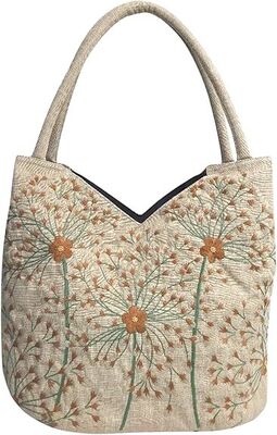 Sacs à main brodés pour femmes, gros perles fleurs sac à main avec fermeture à glissière sac Hobo en tissu, sac de fête des mères