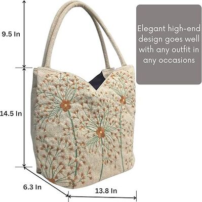 Sacs à main brodés pour femmes, gros perles fleurs sac à main avec fermeture à glissière sac Hobo en tissu, sac de fête des mères
