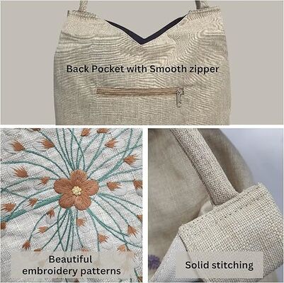 Sacs à main brodés pour femmes, gros perles fleurs sac à main avec fermeture à glissière sac Hobo en tissu, sac de fête des mères