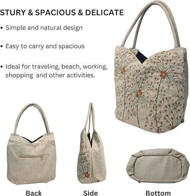 Sacs à main brodés pour femmes, gros perles fleurs sac à main avec fermeture à glissière sac Hobo en tissu, sac de fête des mères