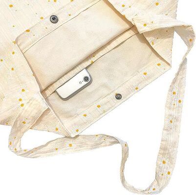 Sac fourre-tout brodé floral pour femmes avec poche, broderie de fleurs, sac à bandoulière, sac à main de plage mignon en toile