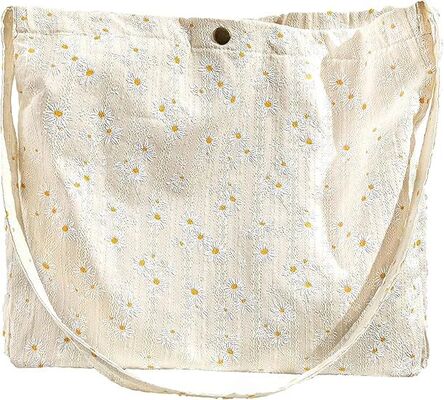 Sac fourre-tout brodé floral pour femmes avec poche, broderie de fleurs, sac à bandoulière, sac à main de plage mignon en toile