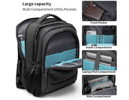 Sac à dos portable de 17 pouces pour les voyages Sac à dos universitaire résistant à l'eau pour hommes/femmes Sac à dos portable avec port de charge USB, noir