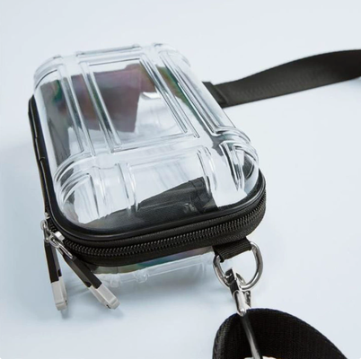 Mini sac de maquillage transparent de voyage, sac à bandoulière unique de 7 pouces, sac de voyage bandoulière, sac de rangement rigide en PC, petit sac carré d'aviation