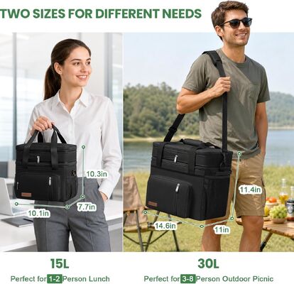 Sac glacière double étage - 60 canettes, isotherme, portable, souple, pour déjeuner, glacière extensible extra-large pour la plage, le pique-nique, le camping, le shopping