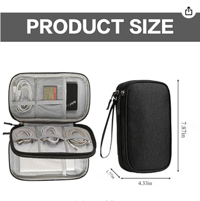 Boîte de rangement de voyage - Coque de protection rigide en EVA pour batterie externe, chargeur, câble, téléphone et accessoires - Sac de rangement portable pour avion, voyages d'affaires, ameublement
