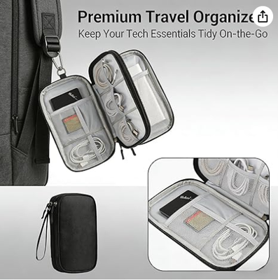 Boîte de rangement de voyage - Coque de protection rigide en EVA pour batterie externe, chargeur, câble, téléphone et accessoires - Sac de rangement portable pour avion, voyages d'affaires, ameublement