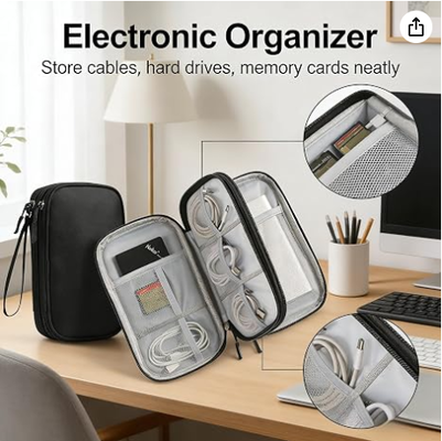 Boîte de rangement de voyage - Coque de protection rigide en EVA pour batterie externe, chargeur, câble, téléphone et accessoires - Sac de rangement portable pour avion, voyages d'affaires, ameublement