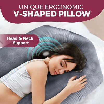 Coussin de grossesse pour dormir – Coussin de maternité de 145 cm pour femmes enceintes avec housse amovible et lavable – Soutien pour le dos, le ventre, le cou, les jambes et les hanches – Coussin corporel complet en forme de V, U, ou C, gris velours