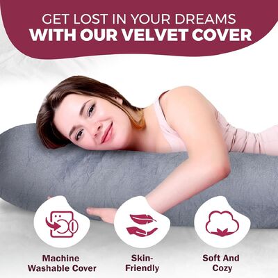 Coussin de grossesse pour dormir – Coussin de maternité de 145 cm pour femmes enceintes avec housse amovible et lavable – Soutien pour le dos, le ventre, le cou, les jambes et les hanches – Coussin corporel complet en forme de V, U, ou C, gris velours