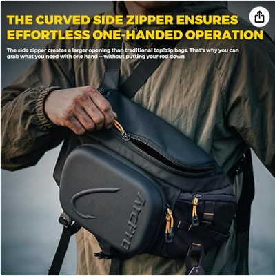 Sac de pêche en bandoulière, coque rigide en EVA avec poste de travail pliable, sac de pêche convertible avant/arrière résistant à l'eau pour 2 plateaux 3600, bandoulière eau salée eau douce