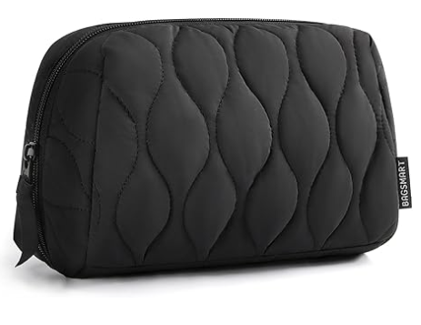 Trousse de maquillage, Trousse de toilette de voyage, Trousse de maquillage matelassée gonflée pour femmes, Organisateur de maquillage, Pochette à large ouverture, Essentiels de voyage, Accessoires de toilette et pinceaux