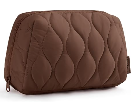 Trousse de maquillage, Trousse de toilette de voyage, Trousse de maquillage matelassée gonflée pour femmes, Organisateur de maquillage, Pochette à large ouverture, Essentiels de voyage, Accessoires de toilette et pinceaux