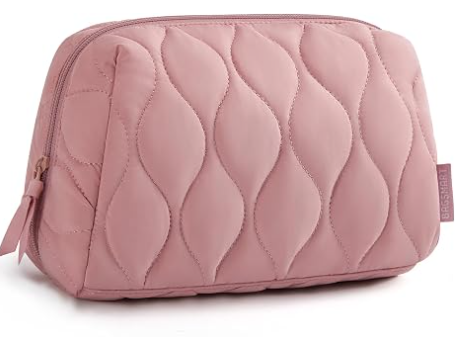 Trousse de maquillage, Trousse de toilette de voyage, Trousse de maquillage matelassée gonflée pour femmes, Organisateur de maquillage, Pochette à large ouverture, Essentiels de voyage, Accessoires de toilette et pinceaux