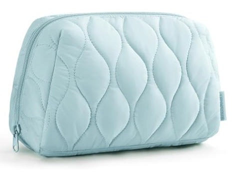 Trousse de maquillage, Trousse de toilette de voyage, Trousse de maquillage matelassée gonflée pour femmes, Organisateur de maquillage, Pochette à large ouverture, Essentiels de voyage, Accessoires de toilette et pinceaux