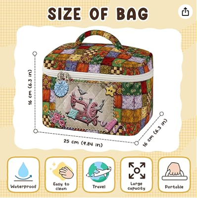 Gros sac de maquillage en couette modèle de couture vintage sac de voyage cosmétique pour femmes patchwork esthétique organisateur de toilettes avec poignée pinceaux de soins de la peau accessoires