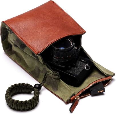 CANPIS boîtier pour appareil photo sans miroir, petit sac en cuir, sac à lentilles, sac de voyage pour la photographie, sac de rangement portable extérieur