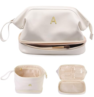 Personalized Gifts for Women-Bridesmaid Gift, Initial Makeup Bag | Mom Gifts,Travel Essentials, Personalized Cosmetic Bag with Makeup Brush Organizer, Toiletry Bags, Gift for Female Girl