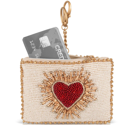 Heart Burst Coin Purse Key ring and easy open trigger hook Beaded coin small bags