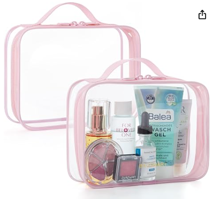 Trousse de toilette transparente avec poignée, lot de 2, approuvée par la TSA, rose | Trousse de toilette de voyage résistante à l'eau, sac d'accessoires de voyage cabine, sacs de taille quart pour avion, aéroport, trousse de maquillage pour femmes et hommes
