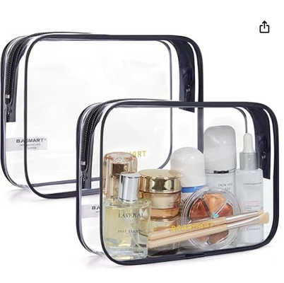 Trousse de toilette transparente avec poignée, lot de 2, approuvée par la TSA, rose | Trousse de toilette de voyage résistante à l'eau, sac d'accessoires de voyage cabine, sacs de taille quart pour avion, aéroport, trousse de maquillage pour femmes et hommes