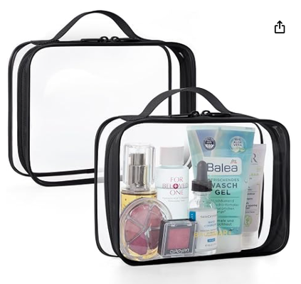 Trousse de toilette transparente avec poignée, lot de 2, approuvée par la TSA, rose | Trousse de toilette de voyage résistante à l'eau, sac d'accessoires de voyage cabine, sacs de taille quart pour avion, aéroport, trousse de maquillage pour femmes et hommes