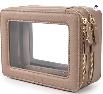 Sacs de maquillage transparents, sacs cosmétiques à double couche avec un compartiment de pinceau séparé, sac toilette de voyage, étui de train, organisateur d'accessoires de voyage pour femmes, 2 couches