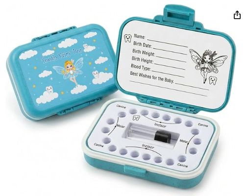 Boîte de la fée des dents et étui de souvenir de dents de bébé pour enfants - paille de blé naturel et matériau PP, doublure EVA facile à écrire