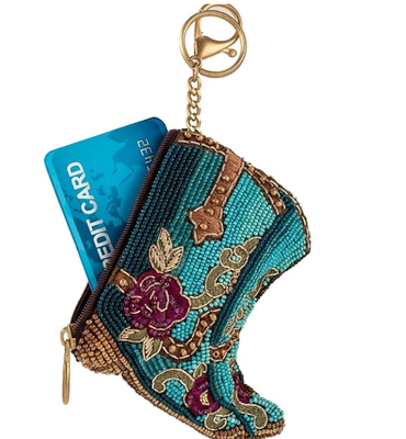 Porte-monnaie Kickin' AroundSac à monnaie en perles rose doux avec couronne dorée scintillante, fermeture à glissière, crochet à gâchette à ouverture facile, porte-clés et raccord pour carte de crédit, design compact