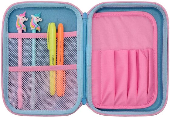 Étui à crayons étanche en EVA avec design de licorne en 3D, poche élastique et intérieur en mousse moulée pour le rangement et le transport