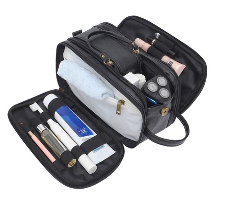 Voyage imperméable Mesh Bags de couleurs d'unité centrale d'article de toilette de sac en cuir noir de lavage