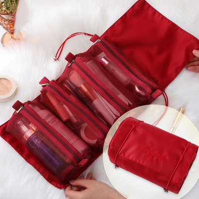 Quatre dans un stockage portatif de brosse de maquillage de voyage de Mesh Folding Makeup Wash Bag
