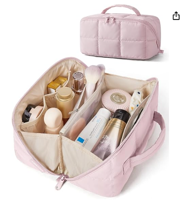 Sac de maquillage de voyage, organisateur de toilettes large ouverte 9,84 * 5,12 * 5,12